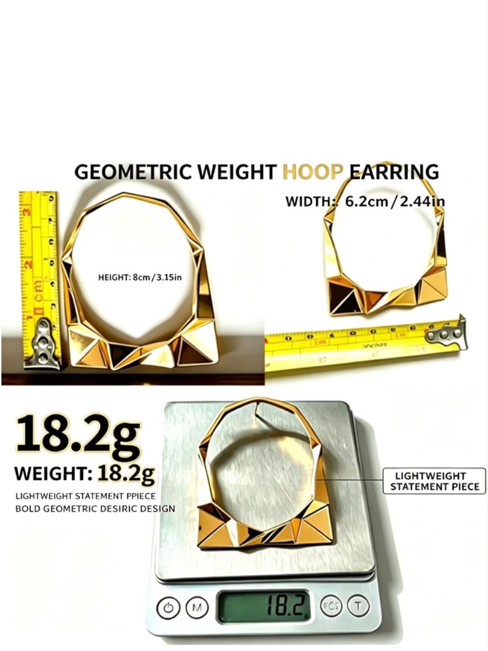 Anthropologie Faceted Gold Color Geometric Hoop Earrings - Picture 2 of 6
